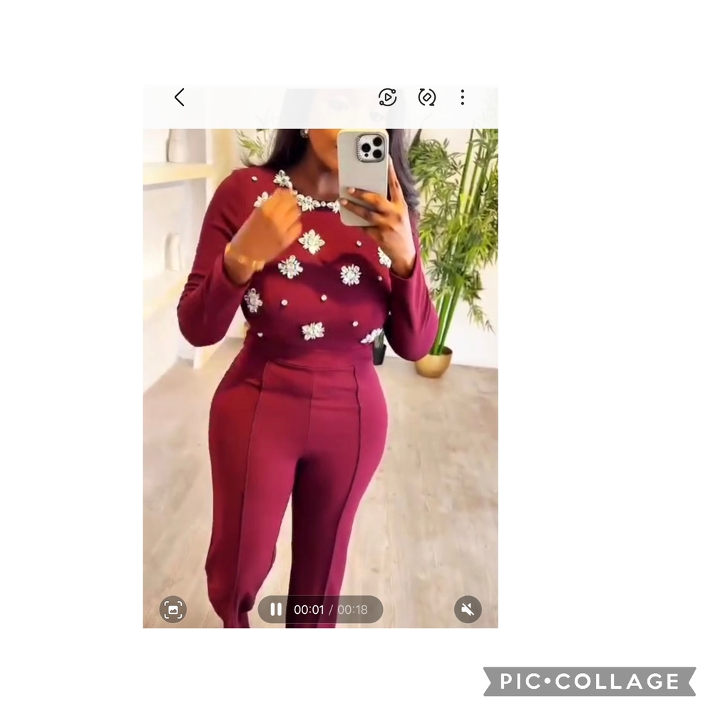Elegant Burgundy Jumpsuit with Floral Accents